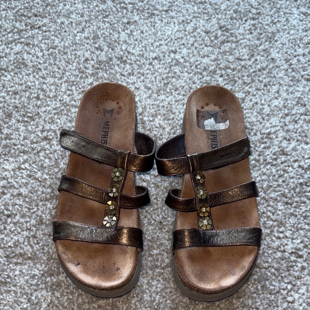 Mephisto Bronze T-Strap Sandals